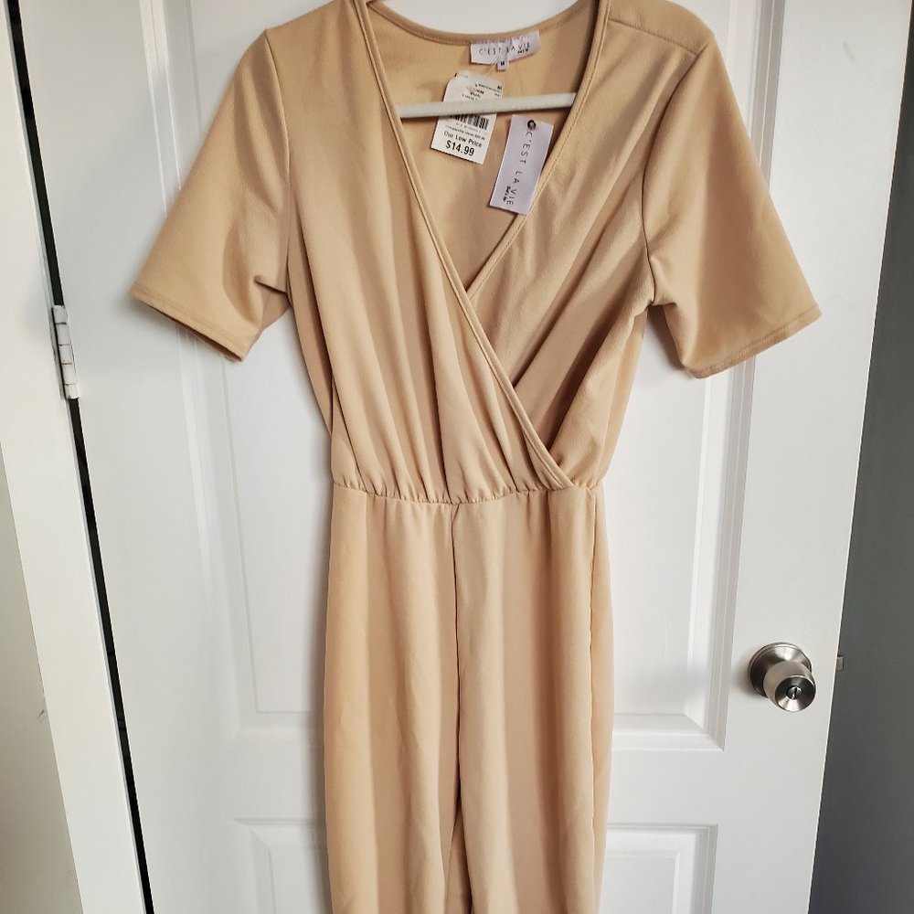 Beige Wrap Style Jumpsuit